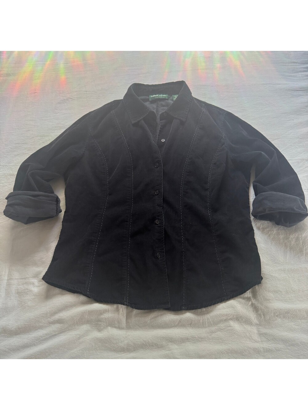 Vintage Lemon Grass Studio Black Cotton Corduroy Button-Up Shirt Size L
